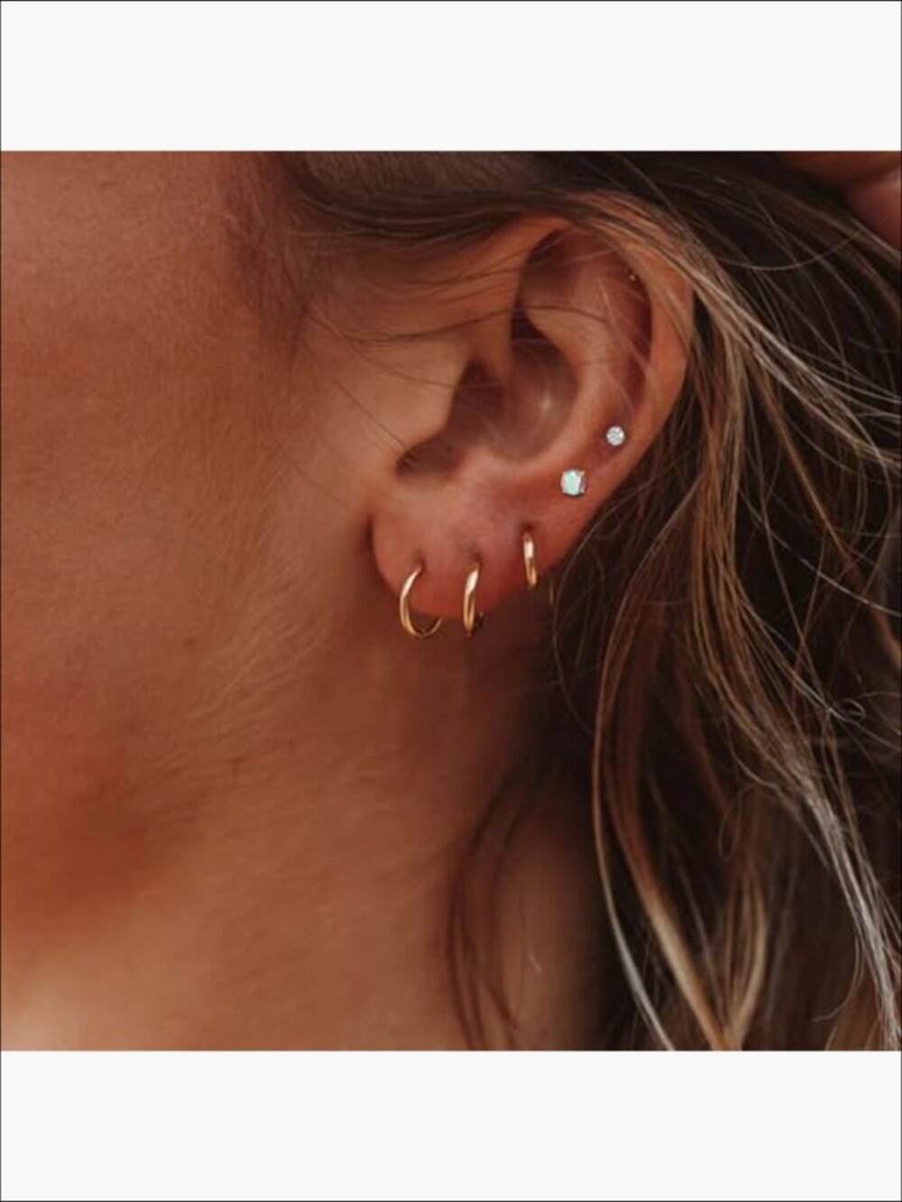 Hypoallergenic Titanium Earrings Set - 7 Pairs Flat Back Studs & Hoops for - Picture 3 of 7